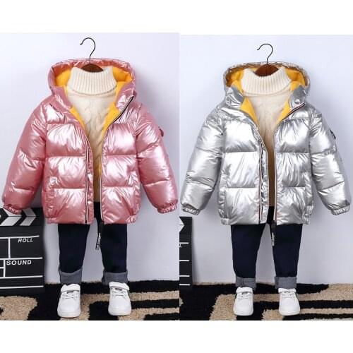 Big Size Keeping Warm Winter Boys And Girls Jacket 2021 New Style Shiny Hooded Outerwear For Kids Children Christmas Present