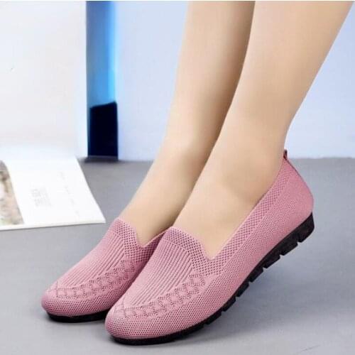 Casual Womens Loafers Flat Shoes Slip-On Low Heels Durable Retro Round Head Femme Footwear Mesh Soft Ladies Shoes