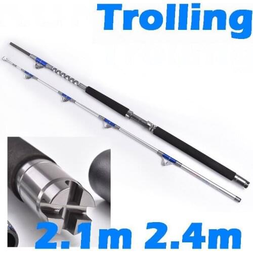 KUNZER 2.1m 2.4m 50 Lbs 25kgs Boat Powerful Slow Jigging Carbon Fiber Yacht Trolling Fishing Rod 2 Sections 6 Roller Line Guides
