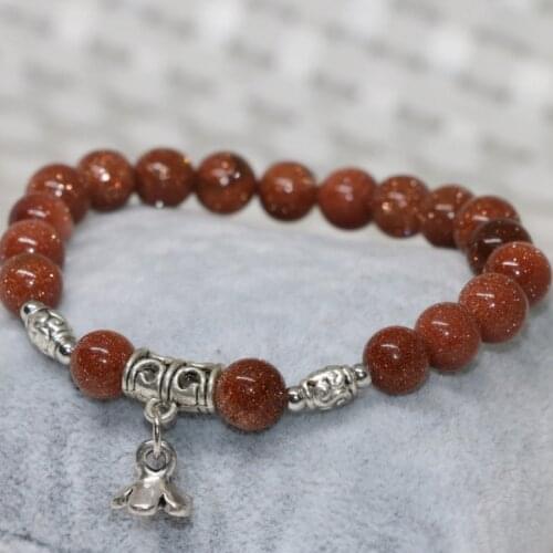 Bohemia style 8mm vintage gold-color sandstone stone beads bracelet fashion women charming jewelry making 7.5inch B2035