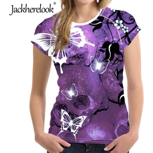 Jackherelook Summer Tops Shirts Short Sleeve T Shirts Purple Lilac Butterfly Print Woman Tshirts Harajuku Clothing Camisas Mujer