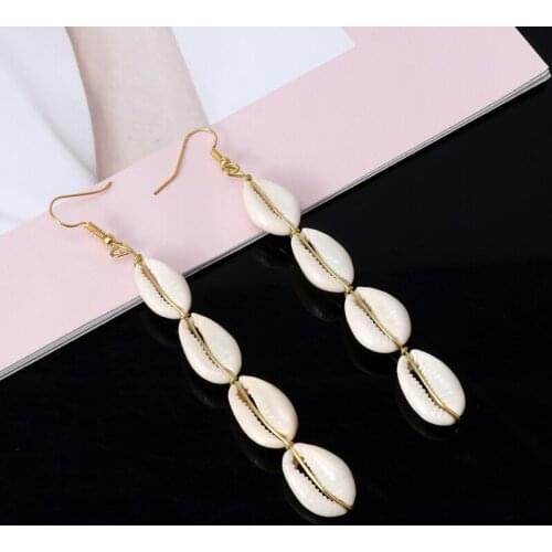 Bohemian Natural Cowrie Shell Pendant Drop Earrings Beach Jewelry for Women 85LB