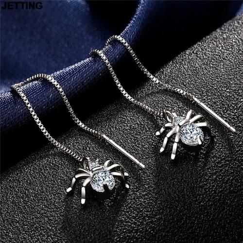 Punk Gold Color Alloy Sexy Dangle Long Crystal Spider Earrings Jewelry Earrings for Women 1Pair