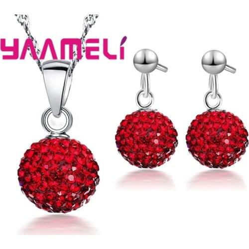 Earring Pendant Necklace Pave Rhinstone Disco Ball 925 Silver Jewelry For Women Dress Party Valentines Day Gift