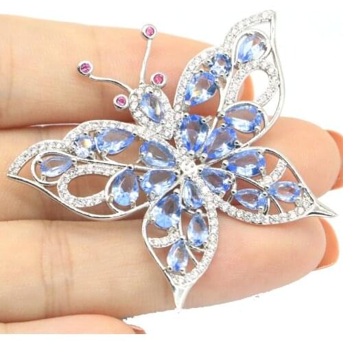 48x31mm Super Big European Design Created Rich Blue Violet Tanzanite CZ For Women Dating Silver Pendant Eye Catching