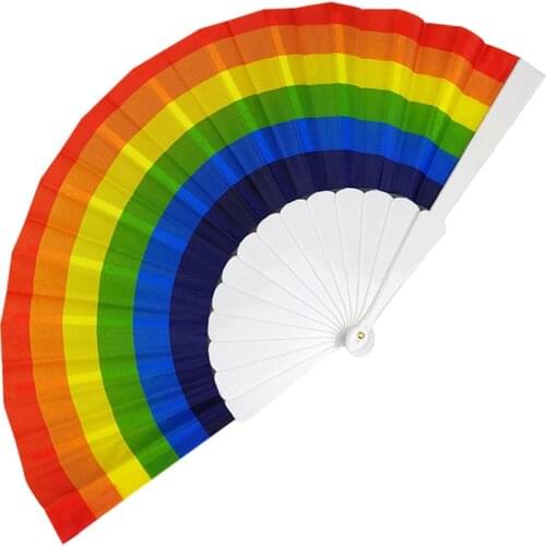 1PC Home Decor Fan Rainbow Hand Held Folding Fan Dance For Gay Pride Parties Decoration Fan Wedding Art Craft Decoration
