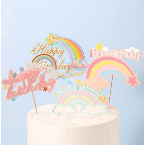 1pc creative cake decoration rainbow flag birthday party dessert wedding anniversary baby shower supplies