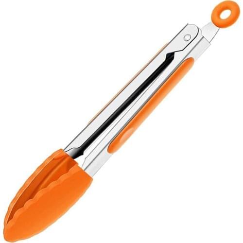 1 Pcs Silicone Food Tong Stainless Steel Non-Slip BBQ Cooking Clip Household Salad Bread Clamp Kitchen Gadgets Accessories