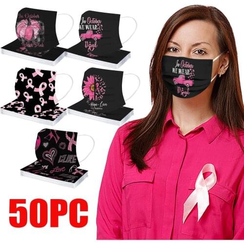 10/50/1 PCS Women Breast Cancer Awareness Hope Ribbon Adult Disposable 3-Layer mascarilla Monder Scarf Halloween Cosplay MasK