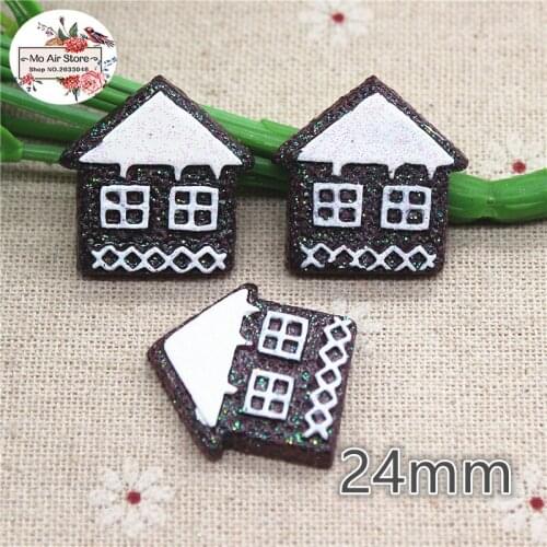 10pcs Shiny Resin Christmas house flat back Cabochon Art Supply Decoration Charm Craft DIY 24mm