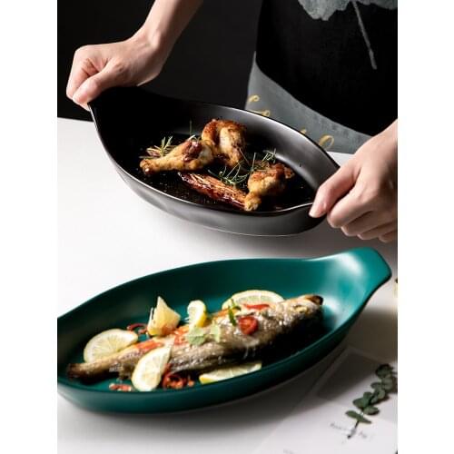 12Inch Binaural Au Gratin Dishes Creative Fish Plate Ceramic Baking Pan For Microwave oven Household