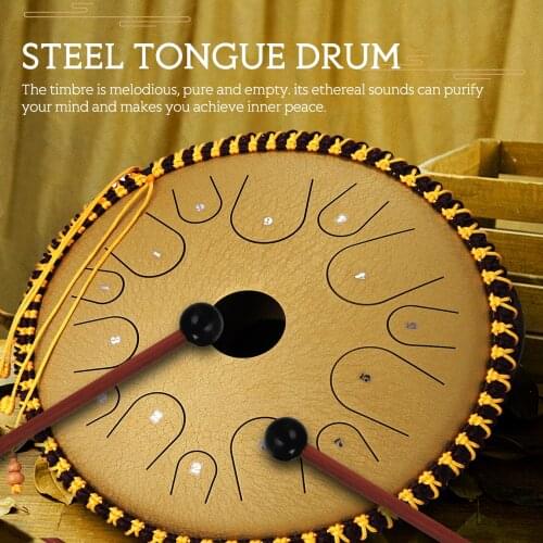 14 inch 14-Tone Carbon Steel Tongue Drum Hand Pan Drums with Drumsticks Percussion Musical Instruments