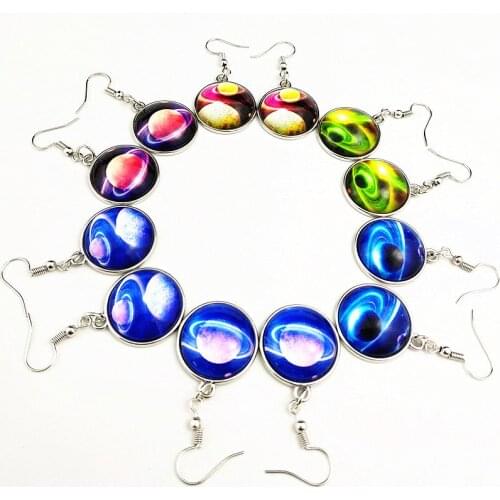 Jiangzimei 24pairs popular universe, outer space, Galaxy Glass cabochon black wood Glass earrings; ear pendants for girl women