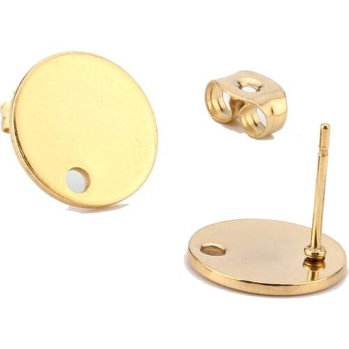 40pcs Gold Tone Stainless Steel Blank Circle Stud Earring With Earnuts Jewelry Making Supplies DIY Jewelry Findings Components