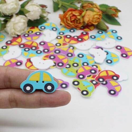 50pcs/lot 2 Holes Colored car Wooden Buttons Cute Mixed Paint Design Decoration Buttons Clothing Accessories Buttons