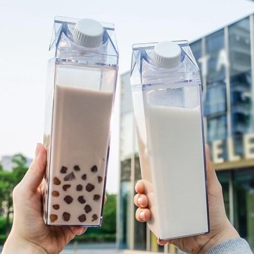 500ML Fashion Plastic Milk Bottle Transparent Box Shape Juice Water Cup Cute Clear Milk Fruit Water Bottle