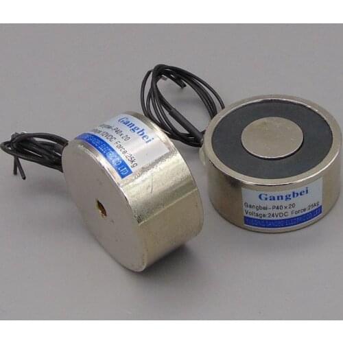 Gangbei-4020 Holding Electric Magnet , Lifting 25KG 250N Solenoid Electromagnet 24VDC 12VDC