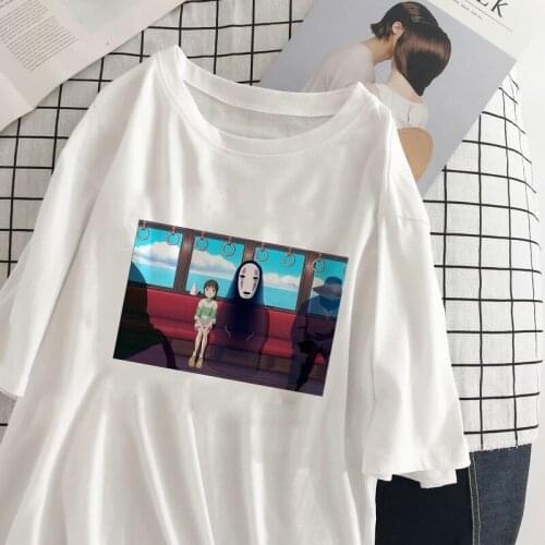 T Shirt Women Cute Anime Chihiro Print Womens T-shirts Short Sleeve Top New Harajuku Female T-Shirt Oversized Clothing Tshirts