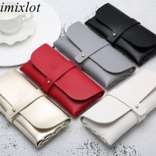 Imixlot Fashion Unisex Portable Glasses Case Magnetic PU Leather Foldable Eyeglasses Bag Simple Soft Solid Color Covered Box