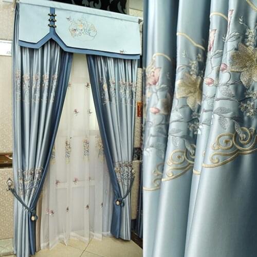 Customized luxury new Chinese American living room study bedroom high precision embroidery shade curtain fabric finished product