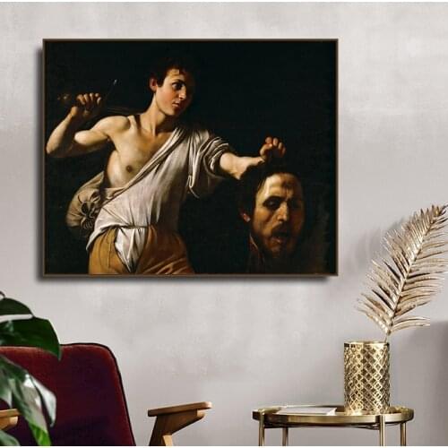 Canvas Art Oil Painting 《David with the Head of Goliath》Michelangelo Merisi da Caravaggio Poster Wall Decor Room Decoration