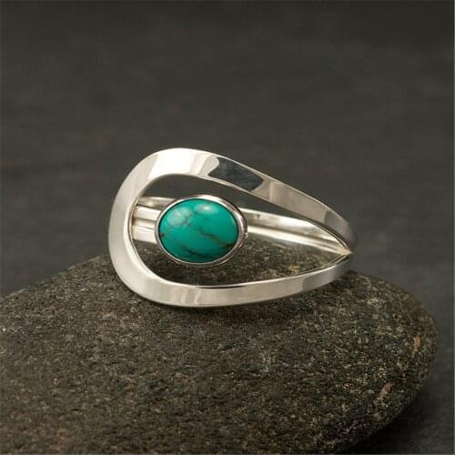 Boho Classic Green Stone Ring Charm Silver Color Rings for Women Wedding Gift Ring Luxury Jewelry Anillos Mujer Wholesale O5J433