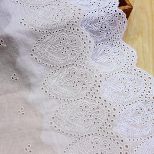 Lace Trim 5 Yard Ivory Beige Apricot Cotton Embroidery Ribbon Tapes Dress Top Clothing Sewing Cloth Fabric 18cm 7.1" Wide M4F261