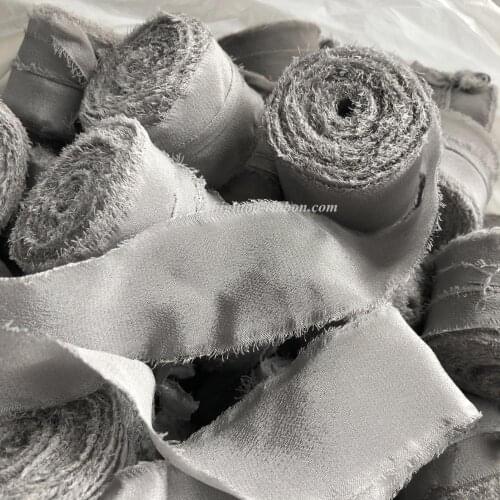 Ins style 25mm 32mm 50mm 100% Pure Silk Frayed Edge Ribbon for wedding ribbon package ribbon