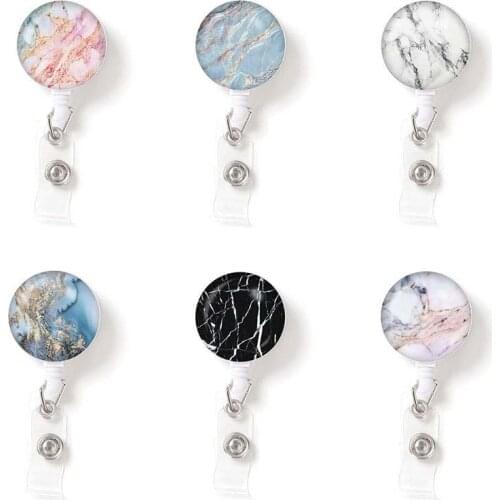 Fashion 1Pc Marbling Nurse Doctor Badge Reel Badge Holder Clip Retractable ID Badge Holder with 360 Rotating Alligator Clip
