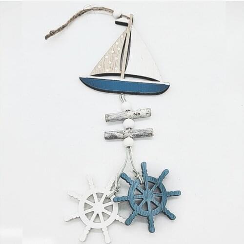 Ocean Wind Wooden Hanging Ornaments Ship Small Fish Ocean Series Pendants Home Kids Nursery Garden Patio Decoration