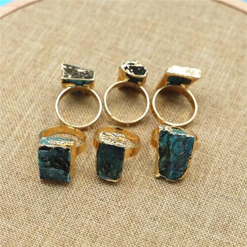 Irregular Black Tourmaline E Ore Gem Blue Crystal Finger Rings for Women Trendy Jewelry Hot Natural Stone Gold Adjustable RingS