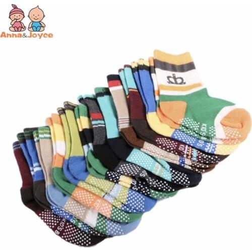 12 Pairs/Lot Cotton Baby Socks Rubber Slip-resistant Floor Socks Cartoon Small Kids 1-3 Years