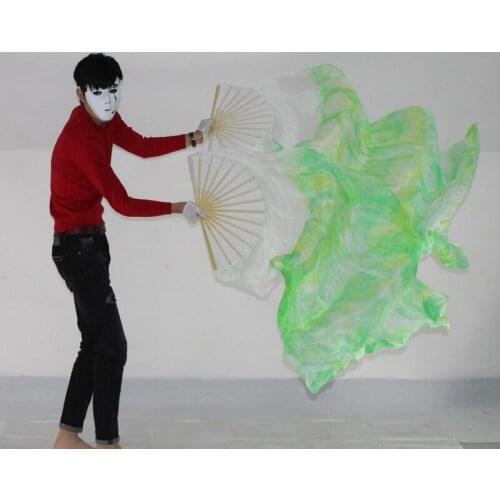 2017 New tie-dyed 1pair belly dance pure silk fan veils 180cm long Bamboo ribs foldable dancing Fans for Women/Girls 150cm/180cm