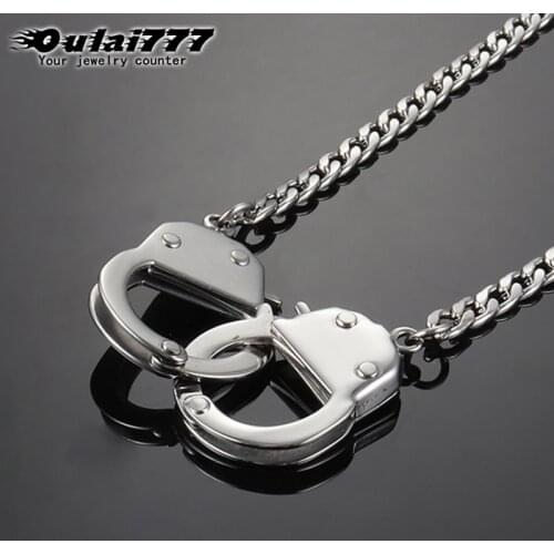Oulai777 mens gold necklace stainless steel Handcuffs pendants necklaces chains male accessories lady gold personality Hip hop