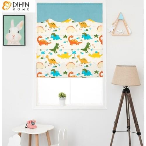 Cartoon Little Dinosaur Printed Roman Shades Flat Roman Blinds For Windows