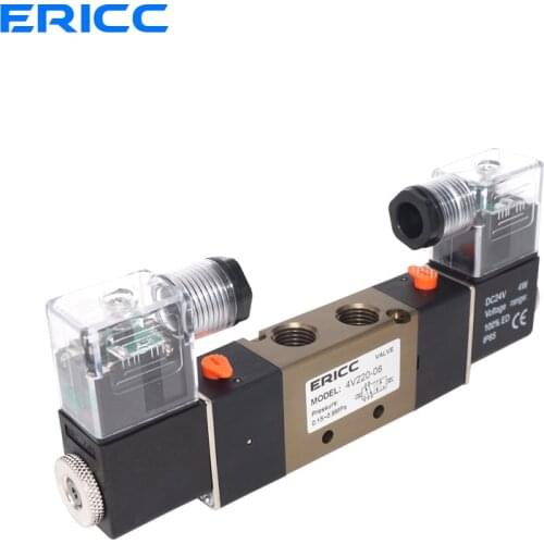 4V220-08 Air Pneumatic Solenoid Valve 5 way 2 Position 1/4" Aluminum Alloy Internal E DC12V,DC24V AC110V AC220V