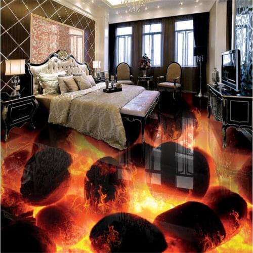 Custom 3d floor tiles photo wallpaper Stone burning fire 3d floor murals pvc self adhesive wallpaper 3d floor for living room