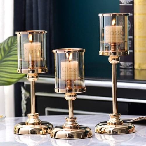 Retro Nordic Candlestick Modern Romantic Glass Wedding Dining Table Simple Dinner Candlestick Living Room Home Decoration BS60CH