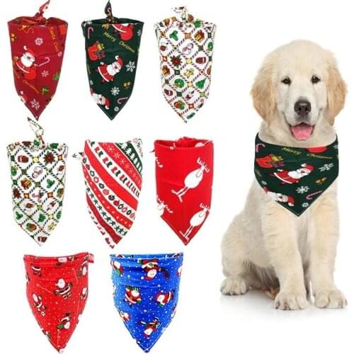 Christmas Pet Bandanas Collar for Dogs Cats cotton Triangular Bibs Scarf Collar with Santa ClausPattern for Puppy Accessories