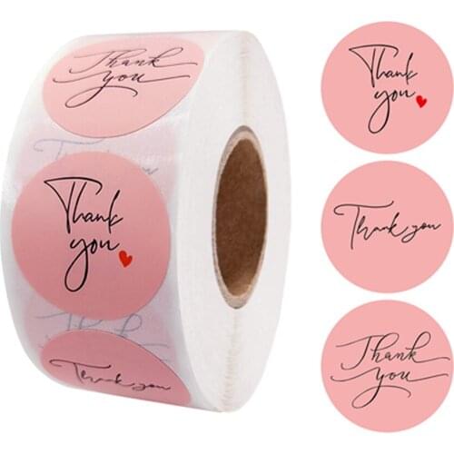 Pink Thank You Stickers for Envelope Sealing Labels Floral Design Suitable Business Package Decoration Stationery Cute Stickers