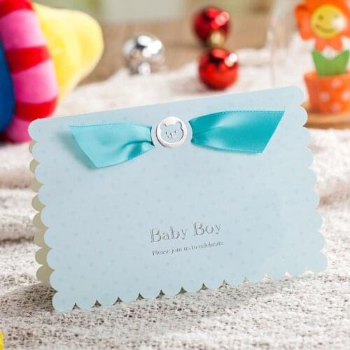 Wishmade Blue Baby Shower Invitation Cards With Cute Baby Car Invites Card Kit for Boy Birthday,Customizable 100pcs/lot