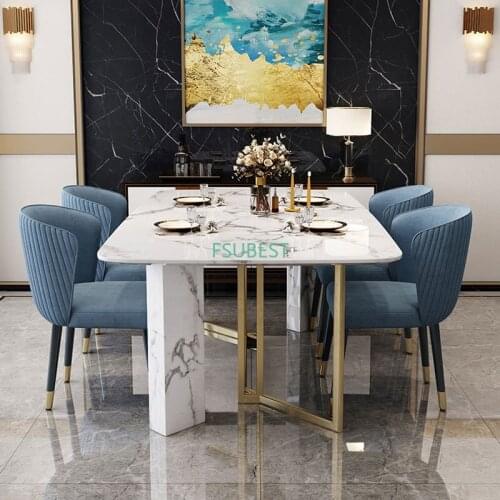 Modern Style Designs Marble Table Luxury Dining Room Furniture Stone Top Stainless Steel Legs Table And Chair Sets