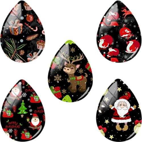 TAFREE 18x25mm Tear Drop Shape Glass Cabochon Christmas Doll Toy Kid Gift Pendant Christmas jewelry DIY Making Accessories CM658