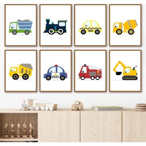 Taxi Fire Truck Excavator Truck Mixer Truck Wall Art Canvas Painting Nordic Posters And Prints Wall Pictures For Baby Room Decor
