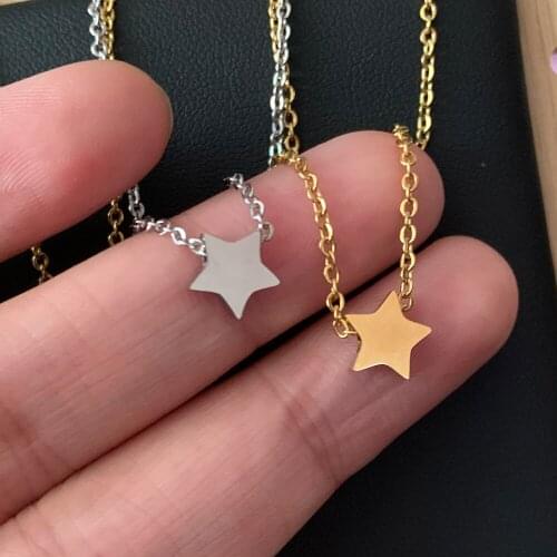 High Quality Simple Gold Color Small Star Pendants Necklaces for Women Men Classical Stainless Steel Chain Charm Necklaces
