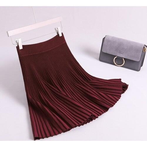 Skirts High Waist Knitting A-Line Pleated Faldas Jupe Femme Women Spring Midi Skirt Black Saia