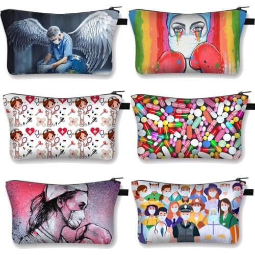 Angel Nurse Printing Ladies Makeup Bag Nurse Art pills Girls Storage Bag Travel Portable Makeup Bag Toiletry Bags