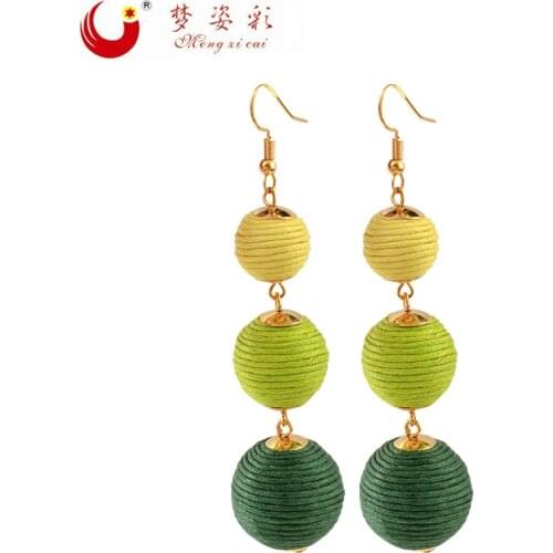 MZC 2019 New Design Boho Rainbow Colorful Thread Pompon Earring for Women Cute Winding Line Ear Earing Brincos Female Pendientes