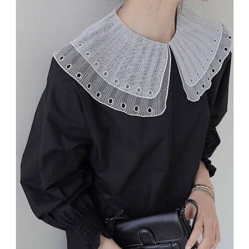 Woman Cute Lapel Detachable Collar Lace Big Fake Collar Ladies White Sweater Half Shirt Blouse Flase Collars Faux Col Decor