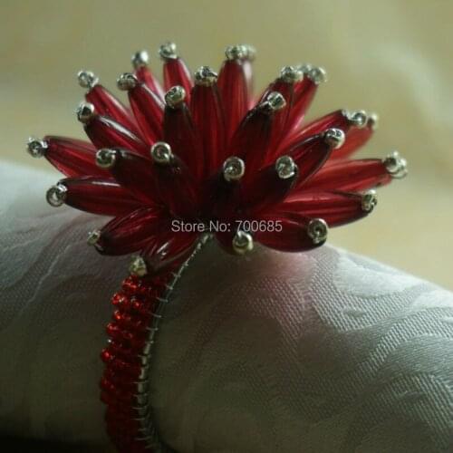 Red crystal flower napkin ring, cheap decoration napkin holder